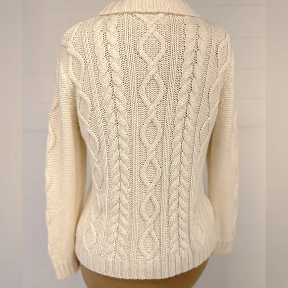 Christopher & Banks Button Down Hand Embroidered Christmas Sweater Cream/Red Med - Picture 4 of 11